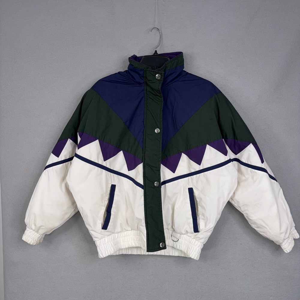 Vintage Andy Johns Puffer Jacket Mens Small Geometric Colorblock Retro 90s Ski